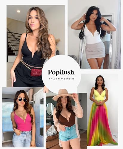 Popilush Shapewear Bodysuits for Women - Tummy Control Body Suits for Womens Deep V Corset Tops Thong Concert Outfits2