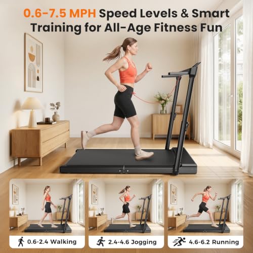 Image of JAGJOG Walking Pad Treadmill with Height-Adjustable Handlebar, Foldable | 7.5 MPH, 300 lb, Quiet Power, Space-Saving, 12 Preset Programs, No Assembly