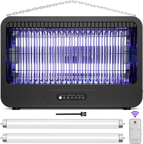 Mata Mosquitos eléctrico de Doble Cara MJUM Lámpara Antimosquitos Eléctrico 20W 3500V Lámpara Mata Insectos con Temporizador y Mando a Distancia para Interiores,Dos lámparas de Repuesto