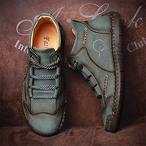 Mens Walking Shoes Fashion Casual Slip On Loafers Oxfords Shoes Leather Lace Up Ankle Boots Office Hiking Work Shoes For Man Green Size10.5 #TOP2