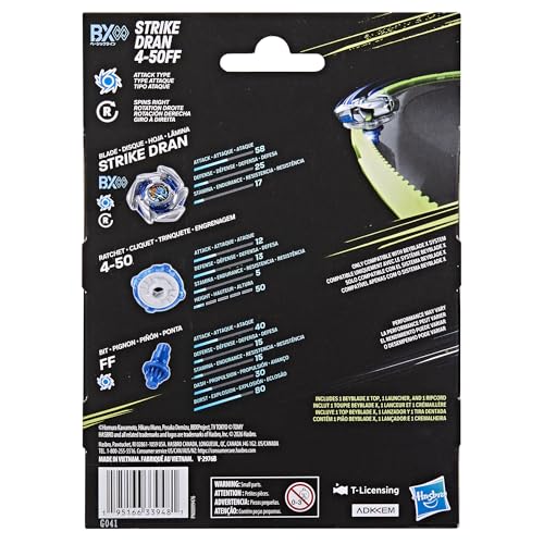 Image of Beyblade X Strike Dran 4-50FF BX Infinity Starter Pack Set with Takara Tomy Attack Type Top and Launcher, Battling Tops Game Toys, Ages 8+