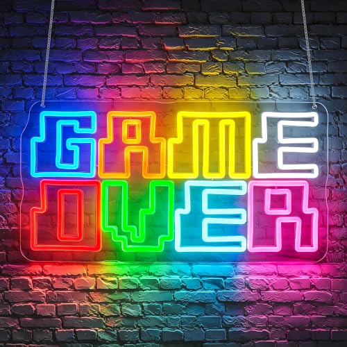 Image of Neon Sign, Game Over Neon Signs for Wall Decor LED Signs Neon Light | Game Over Neon Sign for Teen Boys Room, Bedroom, Man Cave, Gaming Room Decor, Boys Gift, Dimmable, USB Powered