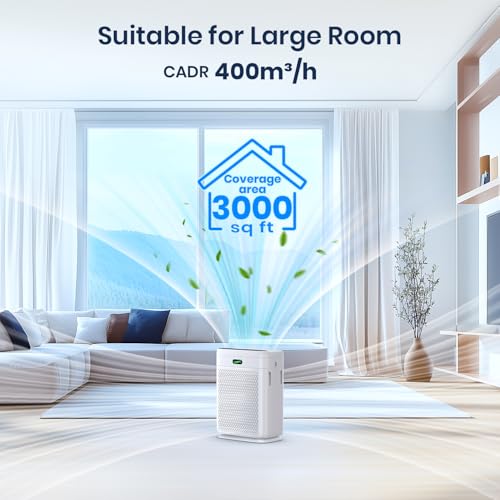 Image of Air Purifiers for Home Large Room with Remote, Up to 3000 Sq Ft, H13 Hepa Double-Sided Air Filter Purifier with PM 2.5 Display Air Quality Sensor, Pet Air Purifier for Pets Hair, Pollen, Dander, Smoke