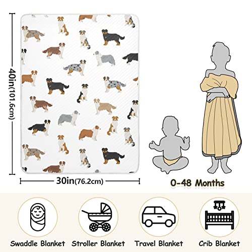 Image of Swaddle Blanket Australian Shepherd Dog Cotton Blanket for Infants, Receiving Blanket, Lightweight Soft Swaddling Blanket for Crib, Stroller, Nursery Blankets, 30x40 in