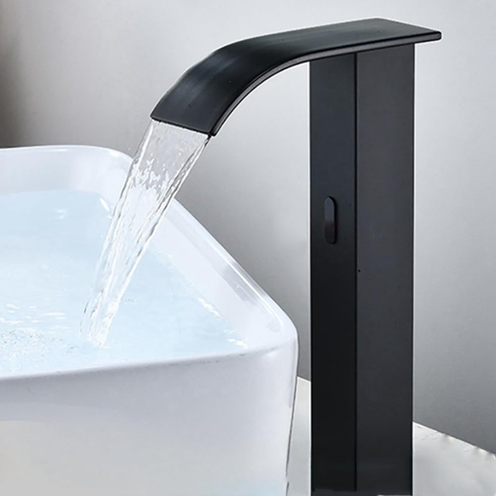 Robinet de lavabo cascade noir haut en laiton mitigeur automatique chic
