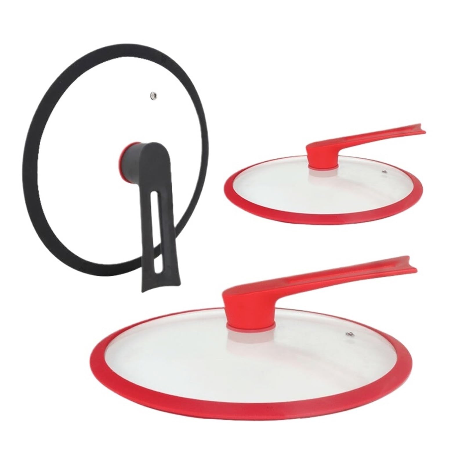 24-32cm Universal Pot Pan Covers Vertical Stand Pot Lids Silicone Replacement Pan Lid Glass Top Cover For Skillet Pot Frying Pan(26cm Red)