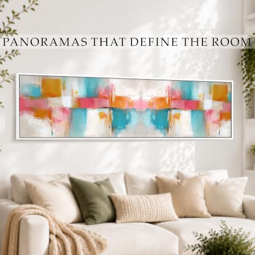 Image of PAINTINGMANTRA Multicolor Combination Wall Art Abstract Brush Stroke Paintings for Living Room, Home and Office Wall Decoration (13x47 Inch)