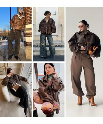 Womens Oversized Y2K Faux Leather Jackets Vintage Plus Size Fashion Motorcycle Coats Fall Fashion Outfits 20254