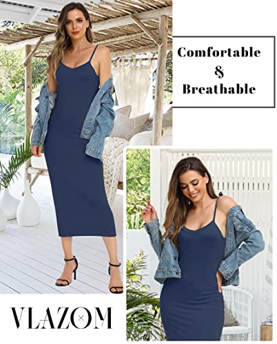Image of Vlazom Women Full Slips Sexy Soft Slip Dress for Under Dress Spaghetti Strap Cami Slip Chemises V Neck Negligee S-3XL