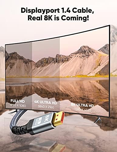 Snowkids Displayport cable 1.4, 8K DP cable 2m, DP 1.4 (8K@60Hz, 4K@144Hz, 1080P@240Hz) High Speed 32.4Gbps,UHD 7680x4320, HDR10, HBR3, HDCP 2.2, FreeSync G-Sync for Gaming Monitor 3090 Graphics PC
