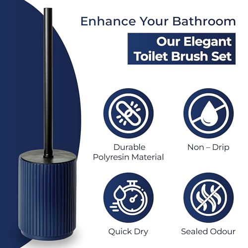 Image of Blue Canyon Berkeley Toilet Brush & Holder, Brush for Bathroom & Office, Plastic Brush Head for Deep Cleaning, Pack of 1, Compact Size, Elegant Design, Odour Free Holder, Blue