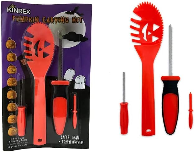 Pumpkin Carving Kit – Halloween Carve Tools Set For Kids & Adults, 8 Paper Stencils Patterns Designs Templates Jack o Lantern Decoration, Includes Small & Big Saw Tool, Scooper & Drill