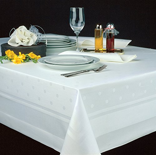 TextilDepot24 - Mantel Damasco en blanco con bordes y lunares (130 x 170 cm)