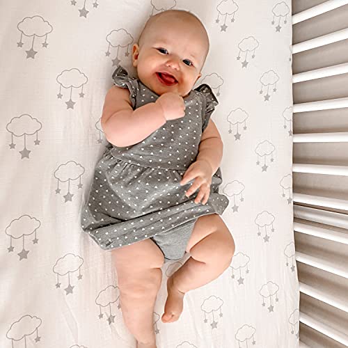 Image of Newton Baby Mini Crib Fitted Sheets (2-Pack) | Organic Muslin Cotton, Breathable & Soft Baby Sheets, Washable Baby Mattress Sheets, Fits Any Mini Sized Crib 24 inch x 38 inch, Wishing on a Star Print + White