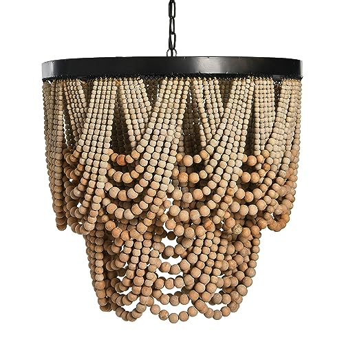 Creative-Co-Op-2-Tier-Draped-Wood-Bead-Chandelier