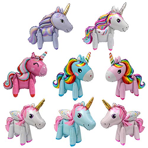 Globos de unicornio 3D para fiestas de cumpleaños, bodas, suministros de decoración de baby shower, globos de papel de aluminio para niños, regalos y juguetes (paquete de 8) Cover