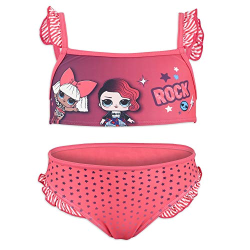 L.O.L. Surprise! - Costume Bikini 2 Pezzi con Volant Mare Piscina - Full Print - Bambina - novità Prodotto Originale con Licenza Ufficiale SE631X [Fucsia 6311-9 Anni - 134 cm]