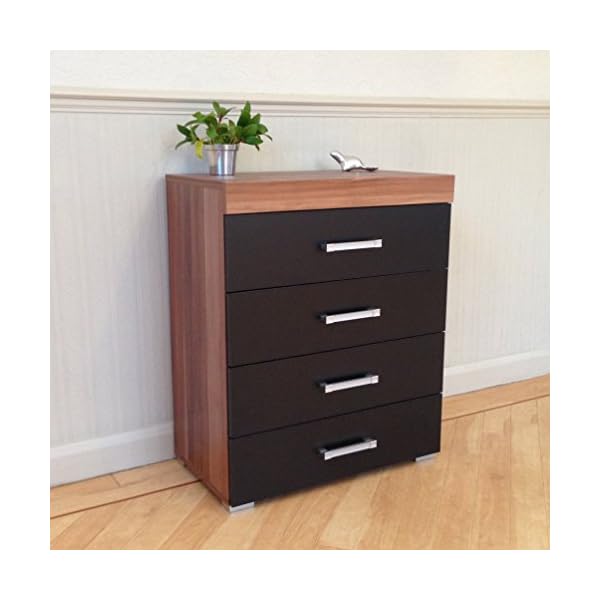 DRP Trading 3 Piece Black & Walnut Bedroom Furniture Set! Wardrobe, 4 Drawer Chest, 1 Draw Bedside Table - Image 5