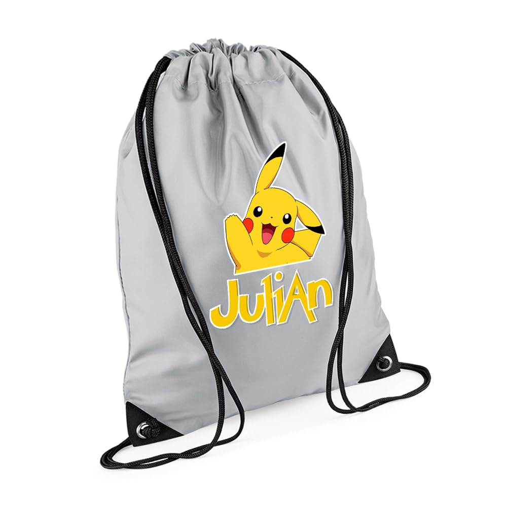 Cartoon Character Gift, Personalised Bag, Gift For Kids, Boy, Girl, Birthday Gift, Back To School, Bagpack, Drawstring Bag, PE Gym Kit, Swimming, Sport Rucksack. (Light Grey)