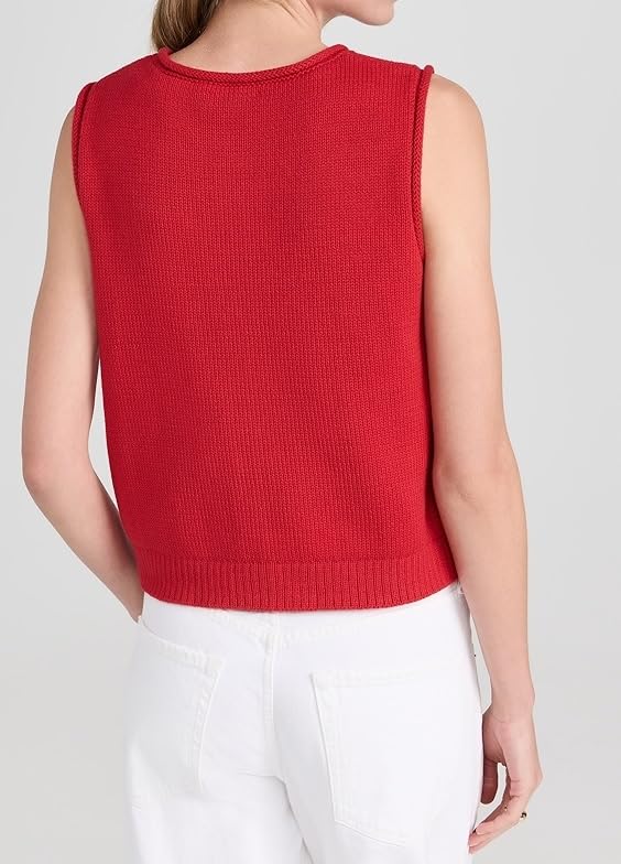 Image of EZAPINE Women Knit Sweater Vest Lightweight Button Down Crew Neck Slim Fitted Sleeveless Cardigan Crop Tank Tops Red M