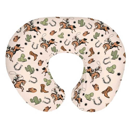 Image of Country Western Nursing Pillow Covers for Boy Girl Cowboy Hat Boots Horse Cactus Nursing Pillow Slipcovers for Breastfeeding Pillows Wild West Desert Soft Stretchy Removable Covers for Newborn Infant