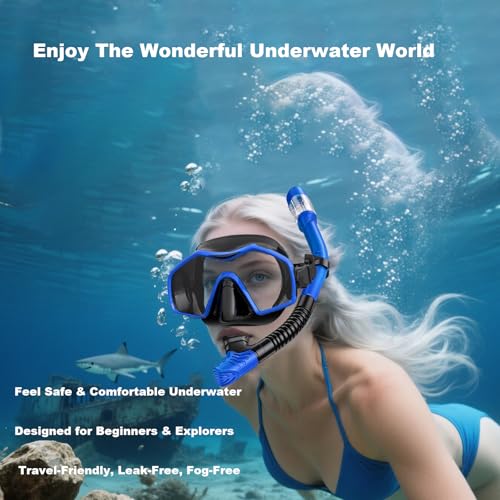 Set de máscara y tubo de snorkel para adultos Keephigher, máscara panorámica con vidrio templado, anti-vaho y anti-fugas, snorkel ajustable con bolsa de transporte para buceo, natación y viaje miniatura 5