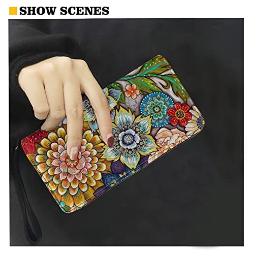 Coldinair Boho Floral Print Women's Rfid Blocking Pu Leather Zip Around Wallet Clutch Travel Purse With Wristlet #TOP5