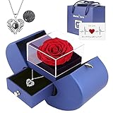 Preserved Red Real Rose Box with I Love You in 100 Languages Necklace,Gifts for Girlfriend/Women/Mom/Wife/Best Friend on Valentine's Day/Birthday/Christmas