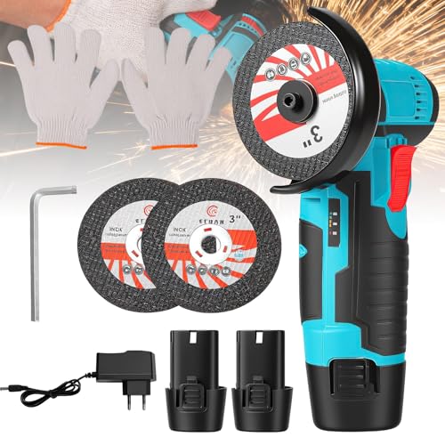 Amoladora angular inalámbrica, 550 W, mini amoladora angular inalámbrica, 12 V, disco inalámbrico profesional con 2 baterías de 1200 mAh,amoladora angular para moler y pulir, corte (2 baterías)