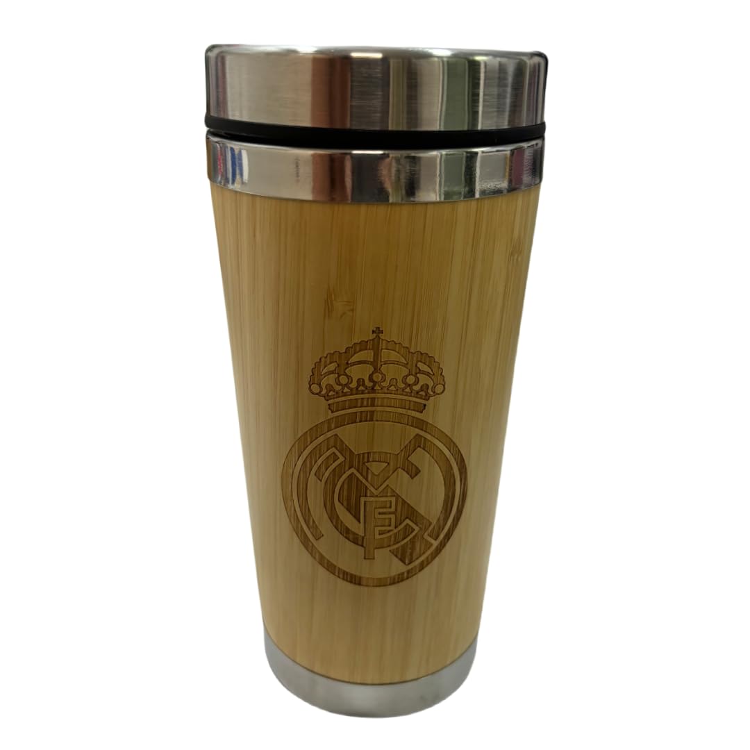 Real Madrid Thermoskanne – Isolierte Trinkflasche für Kaffee & Kaltgetränke, hochwertiges Fußball-Geschenk für Madrid-Fans, exklusives Zubehör für Sport, Büro und Freizeit, Weiß