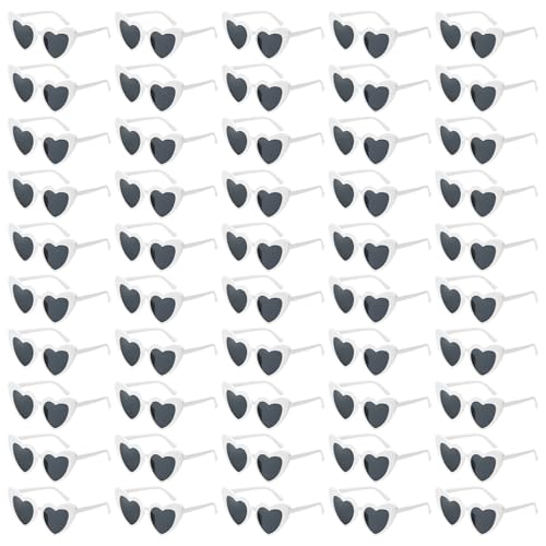 Pibupibu 50 Pack White Heart Shaped Sunglasses Bulk Wedding Gifts Bachelorette Bridal Party Favors for Guests Reception