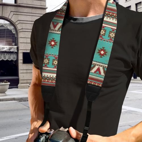 Goncariar Western Camera Strap for Photographers Aztec Neck Shoulder Strap with Quick Release Buckles for DSLR SLR Camera Sling Tribal Indian Native Camera Neck Strap Turquoise