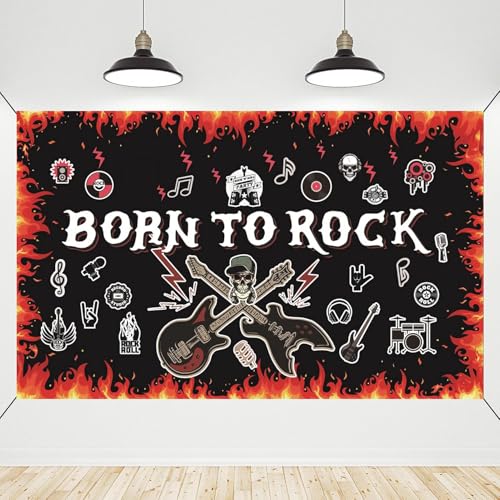 Crenics Banner com pano de fundo Born to Rock, extra grande dos anos 50, decoração de festa de aniversário com tema de estrela do rock, 1,8 x 1,1 m
