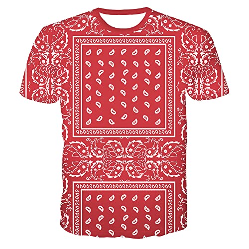 sexyliliforu Black Bandana Shirts for Men Women Blue Bandanas Print T-Shirts Red Hawaiian Summer Beach Shirts Tops Men's(Red Shirts,XXL)