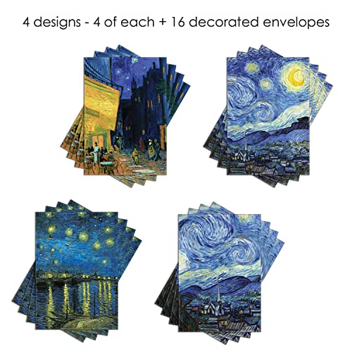 Image of RainCaper Fine Art Keepsake 5x7 Blank Stationery van Gogh Greeting Note Cards With Decorative Envelopes, Gift Boxed Set of 16 | 300 GSM Cardstock (van Gogh At Night)