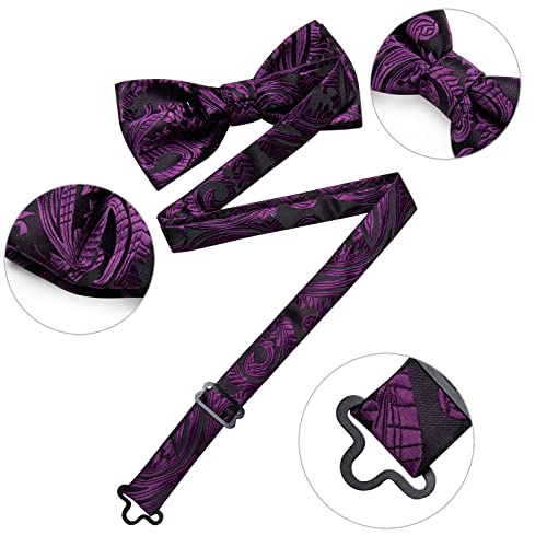 Image of DiBanGu Paisley Pre-Tied Bow Ties for Men Silk Adjustable Bowtie and Pocket Square Cufflinks for Wedding Party