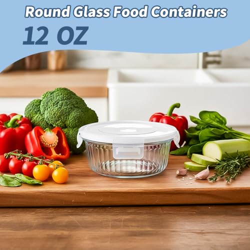 Image of H.JSS WDJS 1.5 cup Round Glass Food Storage Containers with Lids, 12oz Small Glass Meal Prep Containers set, Heat-Resistant BPA-Free Round food bowl for Leftover. Microwave, Dishwasher & Freezer Safe