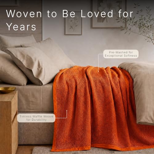 Image of GOTS Certified 55 inchX60 inch Throw 100% Organic Cotton Waffle Blanket-Terracotta | Premium Waffle Blankets & Throws for Bed, Throw Blanket for Couch, Modern & Cozy Blanket, All Season, Comfy and Soft Blankets