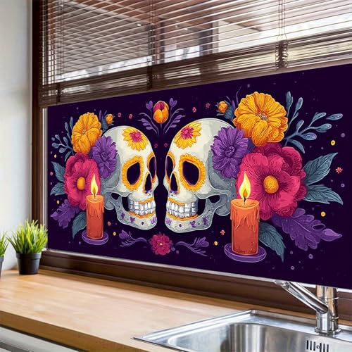 Vinilo decorativo para ventana calavera Día de Muertos 39.37×17.71 pulg miniatura 4