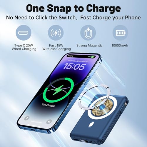 Yiisonger for Magsafe Battery Pack - 10000mAh Mag-safe Portable Charger 22.5W PD Fast Charging with Built-in Cables LED Display, Magnetic Wireless Power Bank for iPhone 16/15/14/13/12/Pro/Mini/Pro Max