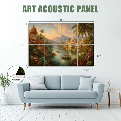 8 Pack Paneles Acústicos de Arte Majestic Indian Pavilion por Serene River Tropical Gardens Panels Decorativos Absorbentes de Sonido Autoadhesivos para Estudios de Grabación Oficina 48"x32" miniatura 2