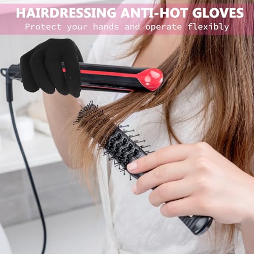 heat resistant gloves for styling - professional heat blocking reusable gloves for hair straightener flat iron amp curling wand pink edge