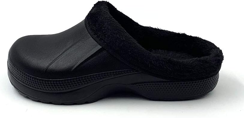 Amoji Fur Lined Clogs Fleece Garden Slippers House Home Winter Clogs Shoes