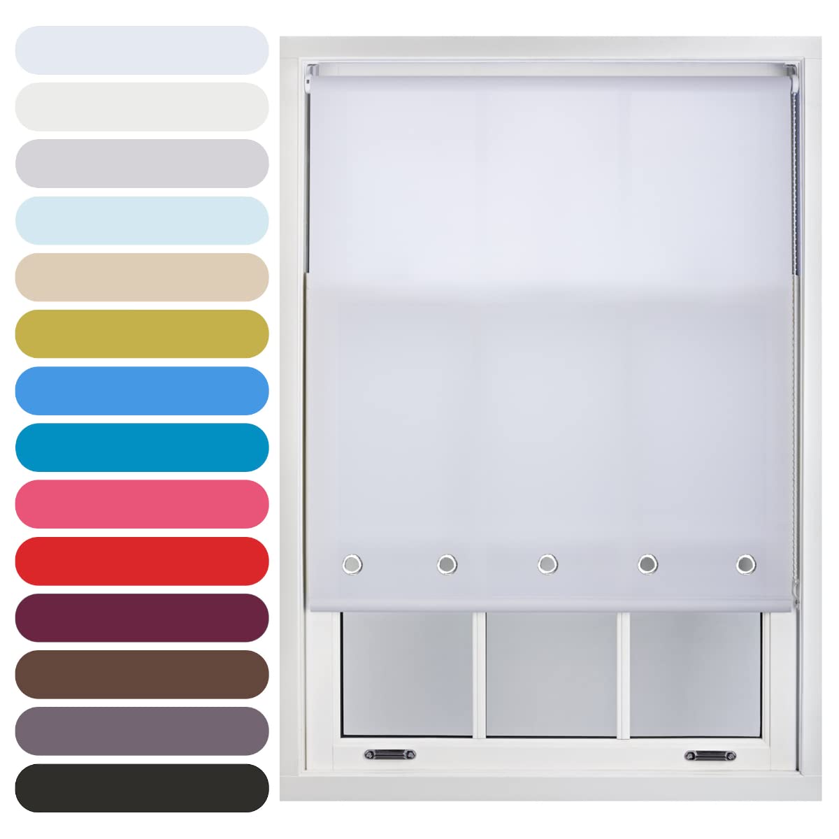 Furnished White Daylight Roller Blind With Round Eyelets Trimmable, 180W X 165L Cm
