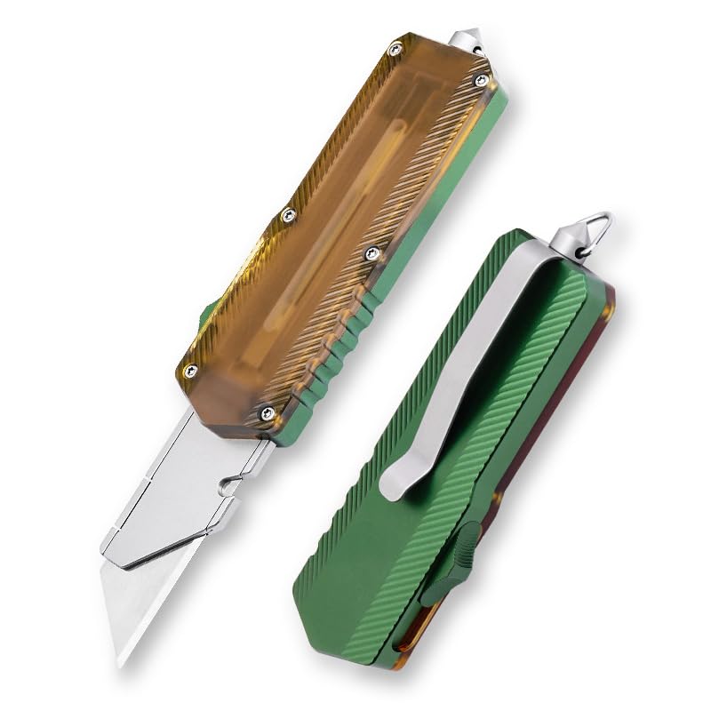 Image of Aluminum Alloy Utility Knife, Retractable Box Cutter,Pocket Knife Replaceable Blade EDC Razor Knife with 10pcs Blades(GREEN)