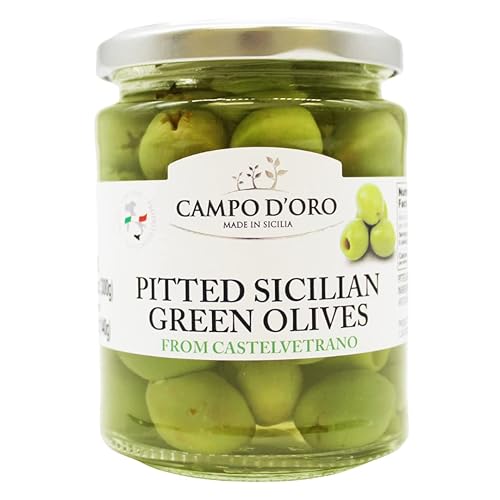 Aceitunas verdes sicilianas en salmuera picadas 1058 onzas Aceitunas Castelvetrano producto de Italia aceitunas Martini sin OMG por Campo DOro