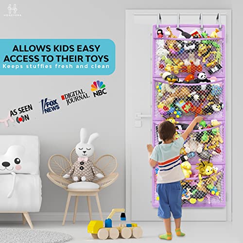 Honeyera Plush Storage (Patent Pending) - Plush Hammock Net Over Door Organizer for Stuffies, Baby Accessories, Toy/Hammock Hanging Storage Big Girls Toddler Large Bag Animals (Purple)