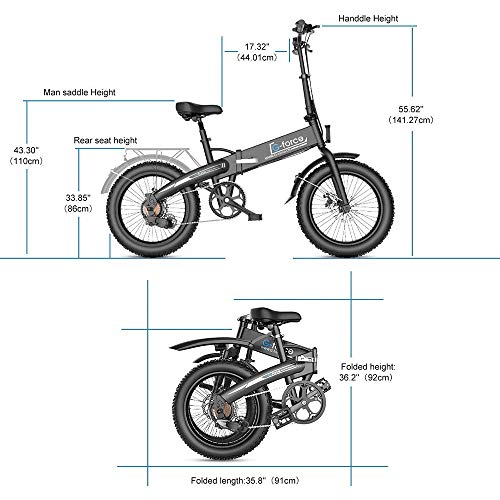 G-Force Folding Electric Bicycle, 20-inch 4.0 Fat tire, Detachable Battery, 7-Speed Gear City Commuter Electric Bicycle.