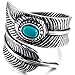 INBLUE Men's Stainless Steel Ring Simulated Turquoise Silver Tone Black Feather