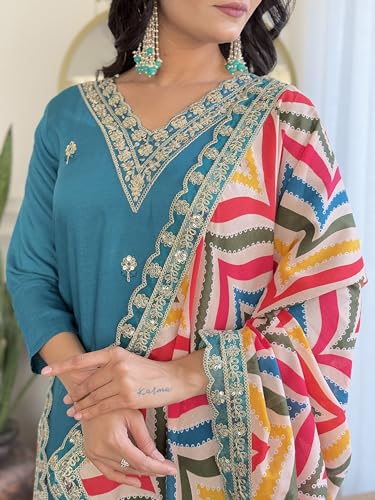 Image of Naixa Women's Viscose Embroidered Straight Kurta with Pant and Dupatta Sets (NX-467)